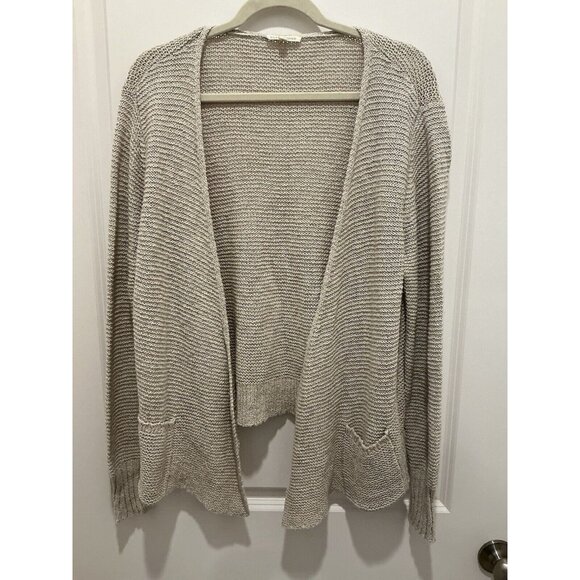 Eileen Fisher Cardigan Large Open Front Beige Pockets - Picture 1 of 9